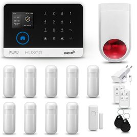 HUXGO® HXA003 - Wireless security system WiFi + GSM with 9x Motion Detector & 1x Door / window sensor with Wireless Siren | Home Alarm System SET with App TUYA