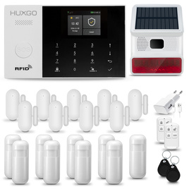 HUXGO® HXA005 - Sistema de seguridad inalámbrico WiFi + GSM 4G LTE con 9x detector de movimiento y 9x sensor para puerta / ventana con sirena inalámbrica | Kit de sistema de alarma para el hogar con App TUYA