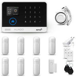 HUXGO® HXA003 - Sistema de seguridad inalámbrico WiFi + GSM con 7x detector de movimiento y 1x sensor para puerta / ventana | KIT de sistema de alarma para el hogar con App TUYA
