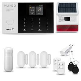 HUXGO® HXA005 - Sistema de seguridad inalámbrico WiFi + GSM con 1x detector de movimiento y 3x sensor para puerta / ventana con sirena inalámbrica | Kit de sistema de alarma para el hogar con App TUYA
