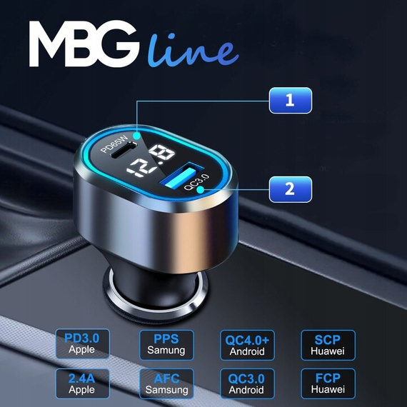 MBG line® PD79AD - Car charger with voltmeter - Cigarette lighter USB Adapter 