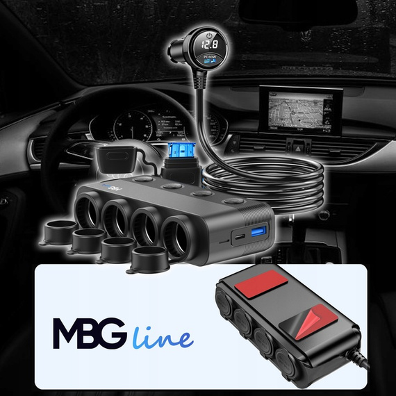 MBG line® HS75AD - 12V/24V Car Cigarette Lighter Splitter and USB Charger QC3.0 + Dual USB-C PD30W