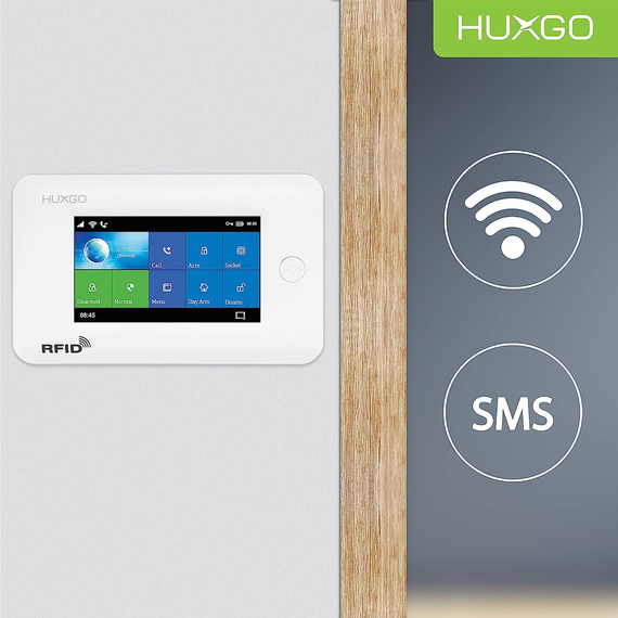 HUXGO® HXA006 - Sistema de seguridad inalámbrico WiFi + GSM 4G con 3x detector de movimiento y 1x sensor para puerta / ventana con sirena inalámbrica | Kit de sistema de alarma para el hogar con App TUYA