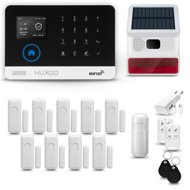 HUXGO® HXA003 - Système de sécurité sans fil Wi-Fi + GSM 4G LTE avec 1x Détecteur de Mouvement & 9x Détecteur pour porte et fenêtre avec Sirène sans fil | Système d'alarme domestique avec l'application TUYA