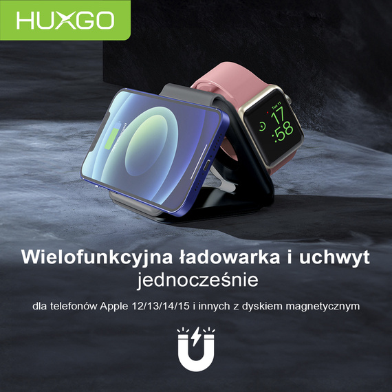 HUXGO® Stazione di ricarica Mag-Safe per telefono cellulare, iPhone e smartwatch, caricatore wireless, magnetica pieghevole 3-in-1, stazione di ricarica portatile con protezione da sovraccarico - BY-MF82_B Nero