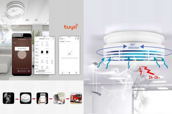 HUXGO® HXA433 Détecteur de fumée WiFi sans fil - Compatible avec l'application TUYA