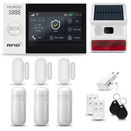 HUXGO® HXA007 - Wireless security system WiFi + GSM 4G LTE with 3x Motion Detector & 3x Door / window sensor with Wireless Siren | Home Alarm System SET with App TUYA
