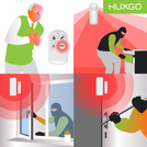 HUXGO® HXA003 - Sistema de seguridad inalámbrico WiFi + GSM 4G LTE con 7x detector de movimiento y 1x sensor para puerta / ventana | KIT de sistema de alarma para el hogar con App TUYA