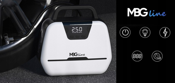 MBG line® Air Pump Car 1866 - Autokompressor 12 V mit digitaler Anzeige, LED-Licht und Adapter-Set
