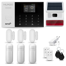 HUXGO® HXA005 - Funk Alarmanlage System WiFi + GSM mit 3x Bewegungsmelder PIR & 3x Fenster und Türsensor sensor mit Drahtlose Alarmsirene | Kabellose Alarmanlage SET mit TUYA App