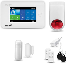HUXGO® HXA006 - Sistema di allarme wireless WiFi + GSM con 1x Rilevatore di movimento & 1x Sensore per porte e finestre con Sirena senza fili | Allarme casa senza fili Kit con app TUYA
