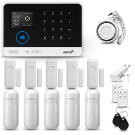 HUXGO® HXA003 - Sistema di allarme wireless WiFi + GSM 4G LTE con 5x Rilevatore di movimento & 5x Sensore per porte e finestre | Allarme casa senza fili Kit con app TUYA