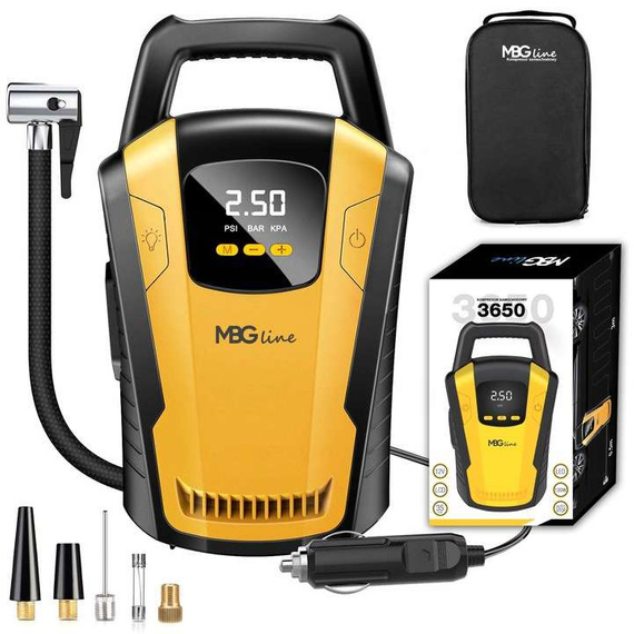 MBG line® Air Pump Car 3650 - Compresseur de voiture 12 V avec écran numérique et lumière LED
