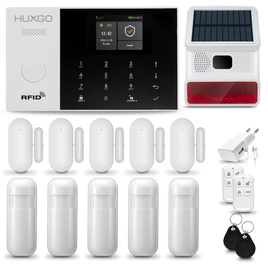 HUXGO® HXA005 - Funk Alarmanlage System WiFi + GSM mit 5x Bewegungsmelder PIR & 5x Fenster und Türsensor sensor mit Drahtlose Alarmsirene | Kabellose Alarmanlage SET mit TUYA App