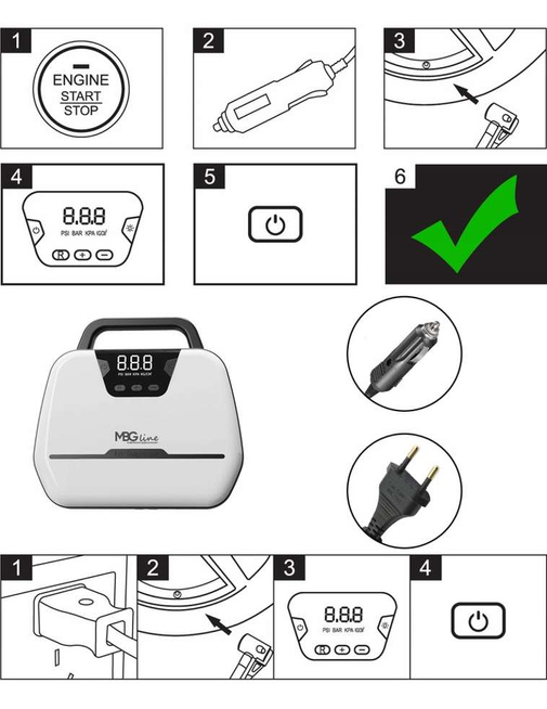 MBG line® Air Pump Car 1866 - Car Compressor 12 V with Digital Display, LED Light and Adapter set