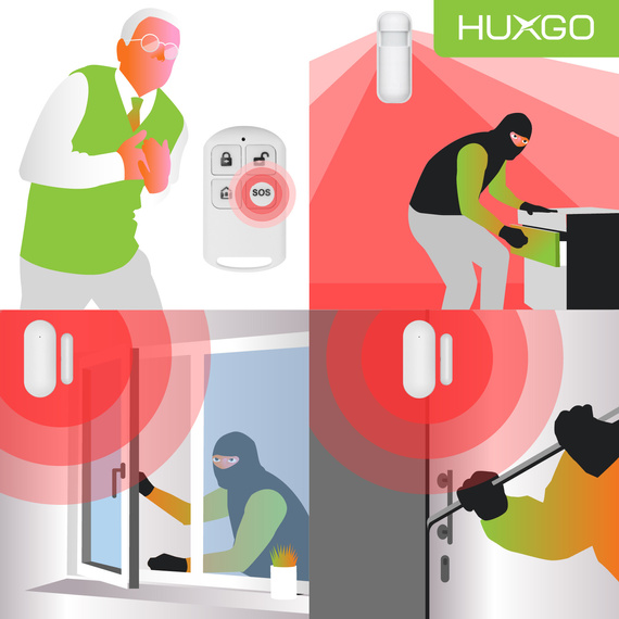 HUXGO® HXA006 - Funk Alarmanlage System WiFi + GSM mit 1x Bewegungsmelder PIR & 7x Fenster und Türsensor sensor | Kabellose Alarmanlage SET mit TUYA App