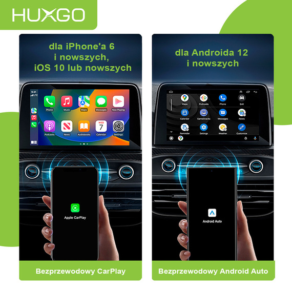 HUXGO® Wireless Adapter 2-in-1 CarPlay and Android Car compatible with Apple and Android Devices