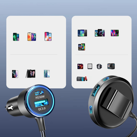 MBG line® C78 PRO - Schnellladegerät fürs Auto - Zigarettenanzünder-Mehrfachladegerät mit 5 USB-Anschlüssen