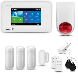 HUXGO® HXA006 - Sistema di allarme wireless WiFi + GSM con 3x Rilevatore di movimento & 1x Sensore per porte e finestre con Sirena senza fili | Allarme casa senza fili Kit con app TUYA