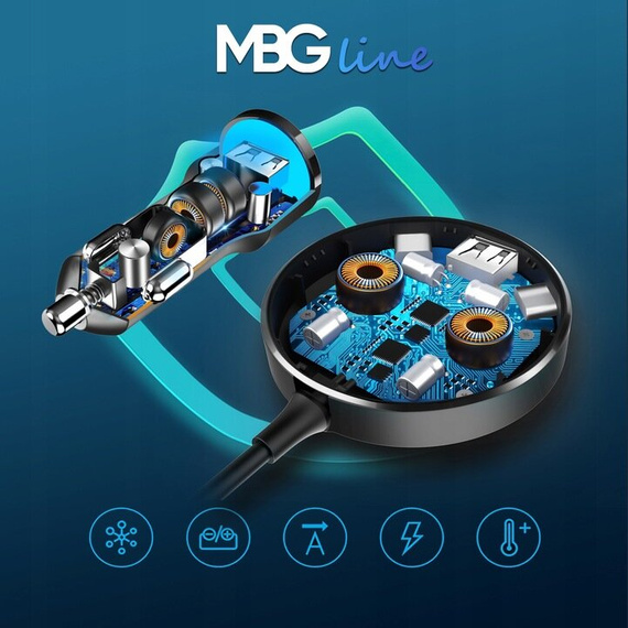 MBG line®  C78 PRO - Car quick charger - Cigsrette multiport charger with 5 USB ports