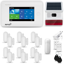 Alarm bezprzewodowy WiFi + GSM 4G LTE - zestaw alarmowy HUXGO z aplikacją TUYA - HXA006 4G W D12 BS z syreną bezprzewodową