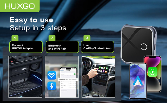 HUXGO® Wireless Adapter 2-in-1 CarPlay and Android Car compatible with Apple and Android Devices