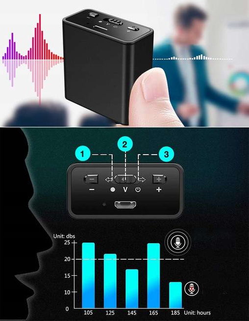 MBG line® Q65 32 Go – enregistreur vocal discret avec aimant, détection sonore et autonomie extra longue
