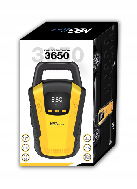 MBG line® Air Pump Car 3650 - Car Compressor 12 V with Digital Display, LED Light