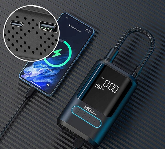 MBG Line 8466 PRO Kabelloser elektrischer Kompressor mit 4000 mAh Powerbank – Auto- und Fahrradpumpe