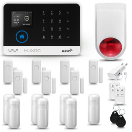 HUXGO® HXA003 - Funk Alarmanlage System WiFi + GSM mit 7x Bewegungsmelder PIR & 7x Fenster und Türsensor sensor mit Drahtlose Alarmsirene | Kabellose Alarmanlage SET mit TUYA App