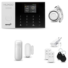 HUXGO® HXA005 - Sistema de seguridad inalámbrico WiFi + GSM con 1x detector de movimiento y 1x sensor para puerta / ventana | KIT de sistema de alarma para el hogar con App TUYA