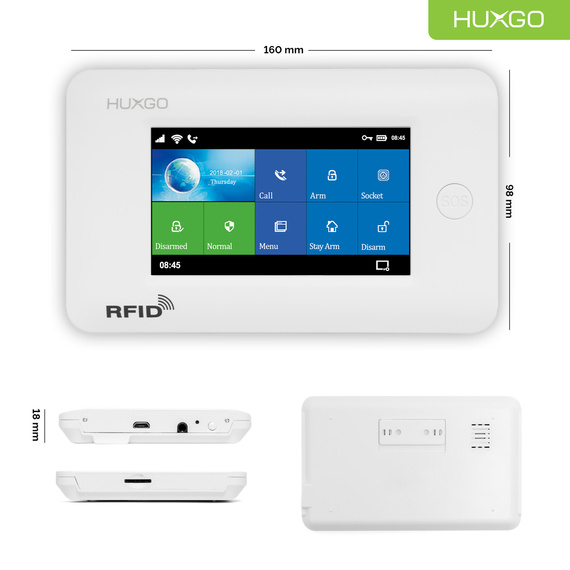 Alarm bezprzewodowy WiFi + GSM 4G LTE - zestaw alarmowy HUXGO z aplikacją TUYA - HXA006 4G W R5D5 PS z syreną przewodową