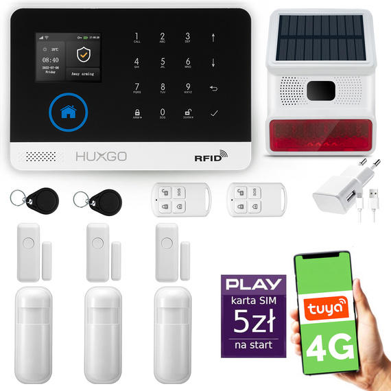 HUXGO® HXA003 - Wireless security system WiFi + GSM  4G LTE with 3x Motion Detector & 3x Door / window sensor with Wireless Siren | Home Alarm System SET with App TUYA