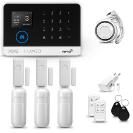 HUXGO® HXA003 - Sistema di allarme wireless WiFi + GSM 4G LTE con 3x Rilevatore di movimento & 3x Sensore per porte e finestre | Allarme casa senza fili Kit con app TUYA