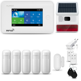 HUXGO® HXA006 - Wireless security system WiFi + GSM 4G with 5x Motion Detector & 1x Door / window sensor with Wireless Siren | Home Alarm System SET with App TUYA