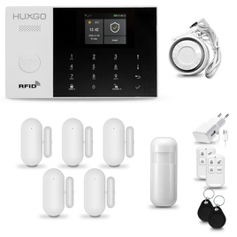 HUXGO® HXA005 - Wireless security system WiFi + GSM with 1x Motion Detector & 5x Door / window sensor | Home Alarm System SET with App TUYA