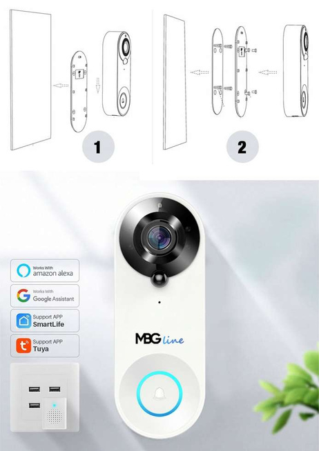 MBG line® SF W3 White - Video intercom with PIR sensor - Door intercom compatible with TUYA app