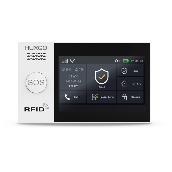 HUXGO® HXA007 - Système de sécurité sans fil Wi-Fi + GSM 4G LTE avec 5x Détecteur de Mouvement & 1x Détecteur pour porte et fenêtre avec Sirène sans fil | Système d'alarme domestique avec l'application TUYA