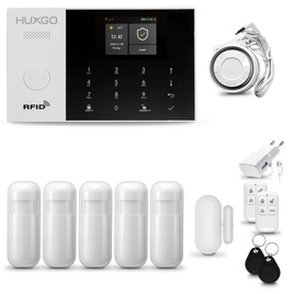 HUXGO® HXA005 - Sistema di allarme wireless WiFi + GSM con 5x Rilevatore di movimento & 1x Sensore per porte e finestre | Allarme casa senza fili Kit con app TUYA