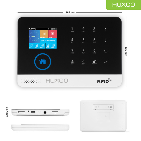 HUXGO® HXA003 - Système de sécurité sans fil Wi-Fi + GSM avec 7x Détecteur de Mouvement & 7x Détecteur pour porte et fenêtre |  Système d'alarme domestique avec l'application TUYA