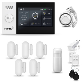 HUXGO® HXA007 - Wireless security system WiFi + GSM with 1x Motion Detector & 5x Door / window sensor | Home Alarm System SET with App TUYA