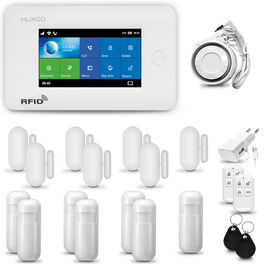 Alarm bezprzewodowy WiFi + GSM 4G LTE - zestaw alarmowy HUXGO z aplikacją TUYA - HXA006 4G W R7D7 PS z syreną przewodową