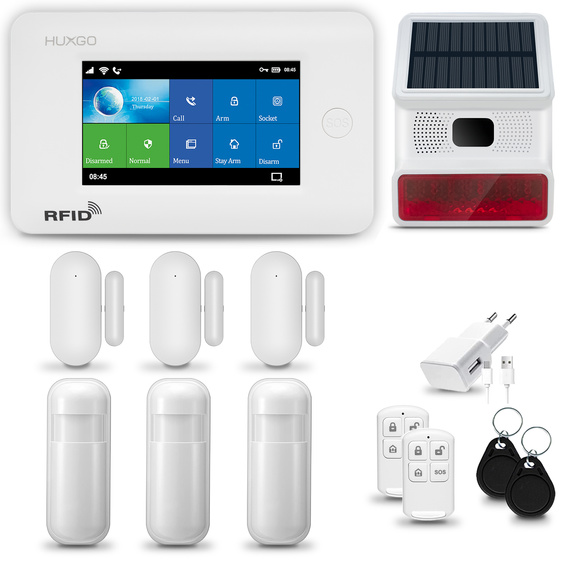 HUXGO® HXA006 - Sistema di allarme wireless WiFi + GSM 4G con 3x Rilevatore di movimento & 3x Sensore per porte e finestre con Sirena senza fili | Allarme casa senza fili Kit con app TUYA