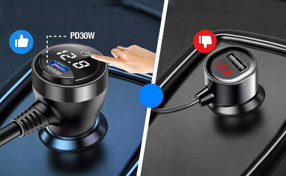 MBG line® HS75AD - 12V/24V Car Cigarette Lighter Splitter and USB Charger QC3.0 + Dual USB-C PD30W