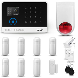HUXGO® HXA003 - Système de sécurité sans fil Wi-Fi + GSM avec 7x Détecteur de Mouvement & 1x Détecteur pour porte et fenêtre avec Sirène sans fil | Système d'alarme domestique avec l'application TUYA
