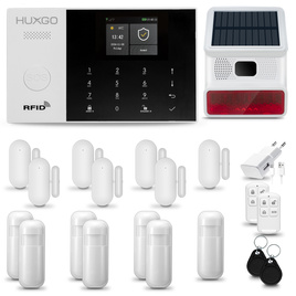 HUXGO® HXA005 - Sistema di allarme wireless WiFi + GSM  con 7x Rilevatore di movimento & 7x Sensore per porte e finestre con Sirena senza fili | Allarme casa senza fili Kit con app TUYA