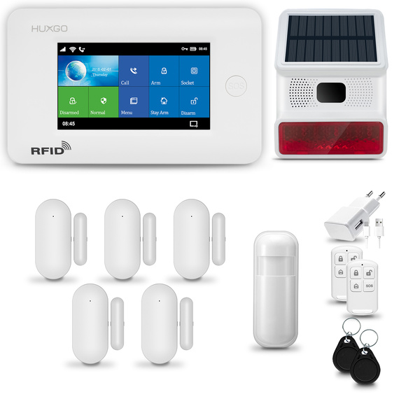 HUXGO® HXA006 - Sistema di allarme wireless WiFi + GSM 4G con 1x Rilevatore di movimento & 5x Sensore per porte e finestre con Sirena senza fili | Allarme casa senza fili Kit con app TUYA