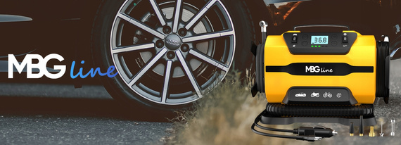 MBG Line® 845 PRO – Dual-Power Car Air Compressor 12V/230V with Inflator, LED Light, Auto-Stop & Carrying Case