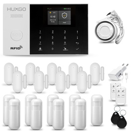 HUXGO® HXA005 - Sistema de seguridad inalámbrico WiFi + GSM con 9x detector de movimiento y 9x sensor para puerta / ventana | KIT de sistema de alarma para el hogar con App TUYA