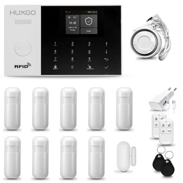 HUXGO® HXA005 - Funk Alarmanlage System WiFi + GSM 4G LTE mit 9x Bewegungsmelder PIR & 1x Fenster und Türsensor sensor | Kabellose Alarmanlage SET mit TUYA App